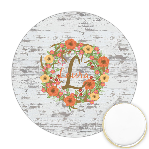 Custom Floral Antler Printed Cookie Topper - Round (Personalized)