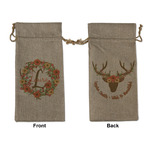 Floral Antler Large Burlap Gift Bag - Front & Back (Personalized)