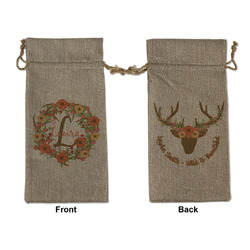 Floral Antler Large Burlap Gift Bag - Front & Back (Personalized)