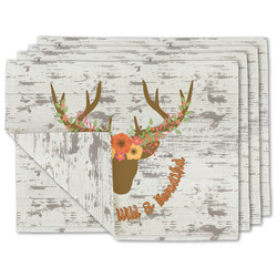 Floral Antler Double-Sided Linen Placemat - Set of 4 w/ Name or Text