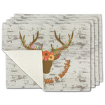 Floral Antler Single-Sided Linen Placemat - Set of 4 w/ Name or Text