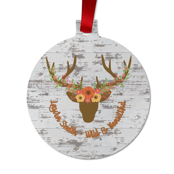 Custom Floral Antler Metal Ball Ornament - Double Sided w/ Name or Text