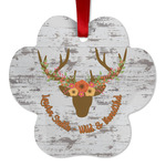 Floral Antler Metal Paw Ornament - Double Sided w/ Name or Text