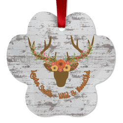 Floral Antler Metal Paw Ornament - Double Sided w/ Name or Text