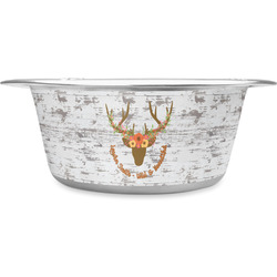 Floral Antler Stainless Steel Dog Bowl - Medium (Personalized)