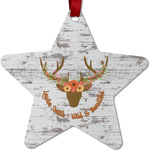 Floral Antler Metal Star Ornament - Double Sided w/ Name or Text