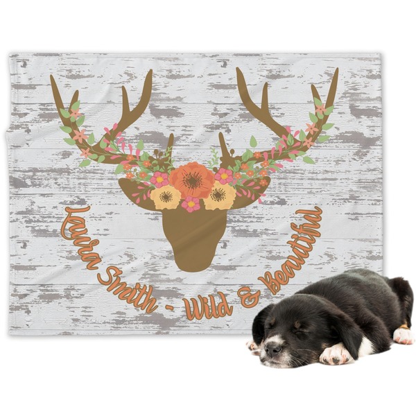 Custom Floral Antler Dog Blanket - Large (Personalized)