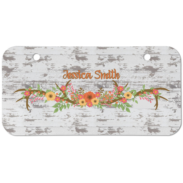 Custom Floral Antler Mini/Bicycle License Plate (2 Holes) (Personalized)