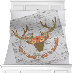 Floral Antler Minky Blanket - Twin / Full - 80"x60" - Single Sided (Personalized)