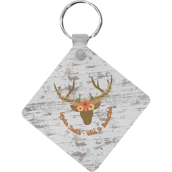 Custom Floral Antler Diamond Plastic Keychain w/ Name or Text