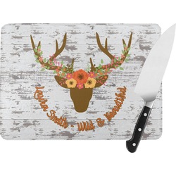 Floral Antler Rectangular Glass Cutting Board - Large - 15.25"x11.25" w/ Name or Text