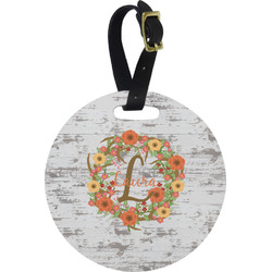 Floral Antler Plastic Luggage Tag - Round (Personalized)