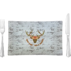Floral Antler Glass Rectangular Lunch / Dinner Plate (Personalized)