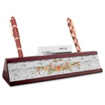 Floral Antler Red Mahogany Nameplate with Business Card Holder (Personalized)