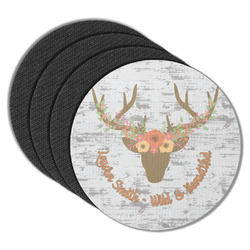 Floral Antler Round Rubber Backed Coasters - Set of 4 (Personalized)