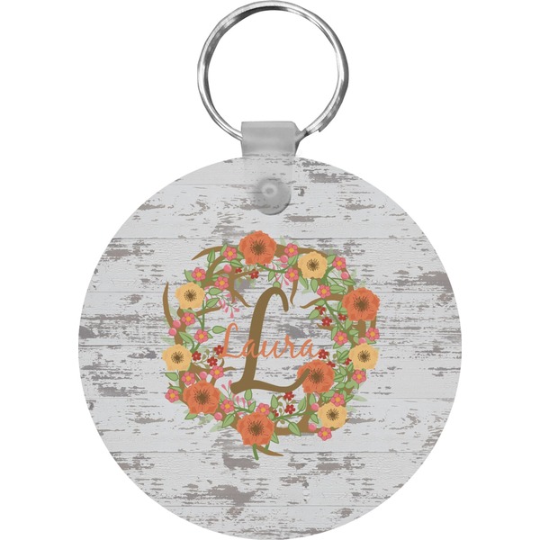 Custom Floral Antler Round Plastic Keychain (Personalized)