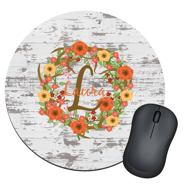 Custom Floral Antler Round Mouse Pad (Personalized)