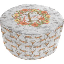 Floral Antler Round Pouf Ottoman (Personalized)