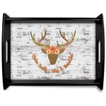 Floral Antler Black Wooden Tray - Large (Personalized)