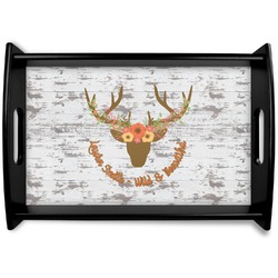 Floral Antler Black Wooden Tray - Small (Personalized)