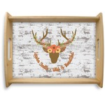 Floral Antler Natural Wooden Tray - Large (Personalized)