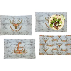 Floral Antler Set of 4 Glass Rectangular Lunch / Dinner Plate (Personalized)