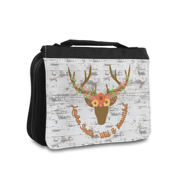 Custom Floral Antler Toiletry Bag - Small (Personalized)