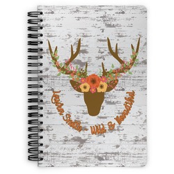 Floral Antler Spiral Notebook - 7x10 w/ Name or Text