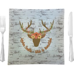 Floral Antler Glass Square Lunch / Dinner Plate 9.5" (Personalized)