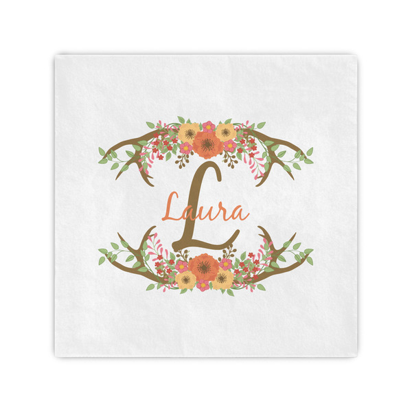 Custom Floral Antler Standard Cocktail Napkins (Personalized)