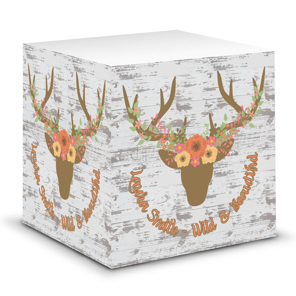 Custom Floral Antler Sticky Note Cube (Personalized)