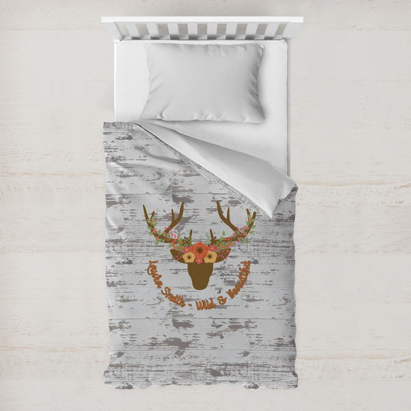 Custom Floral Antler Toddler Duvet Cover w/ Name or Text