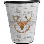 Floral Antler Waste Basket - Single Sided (Black) (Personalized)