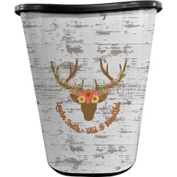 Floral Antler Waste Basket - Single Sided (Black) (Personalized)