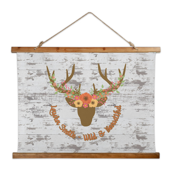 Custom Floral Antler Wall Hanging Tapestry - Wide (Personalized)