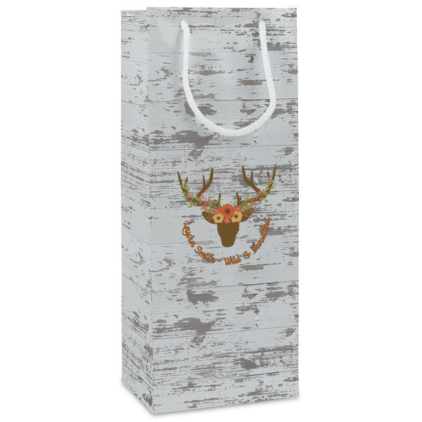 Custom Floral Antler Wine Gift Bags - Gloss (Personalized)