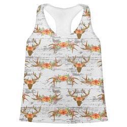 Floral Antler Womens Racerback Tank Top - Medium