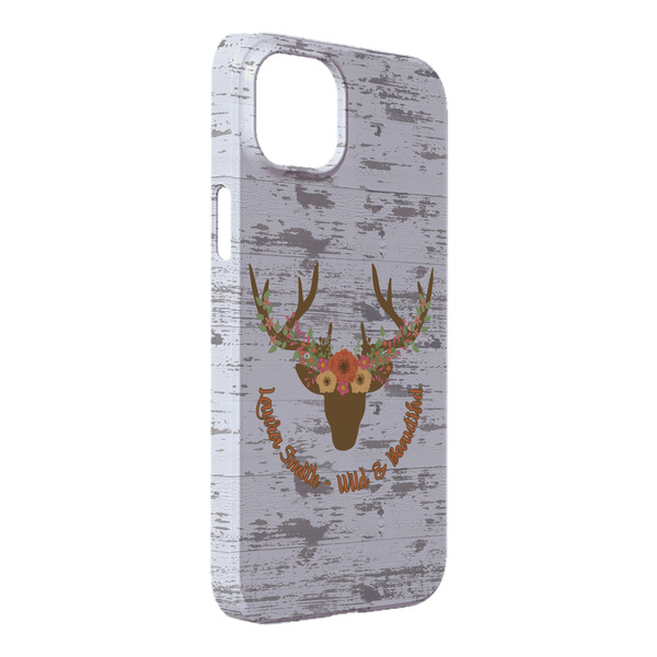 Custom Floral Antler iPhone Case - Plastic - iPhone 14 Plus (Personalized)