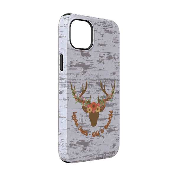 Custom Floral Antler iPhone Case - Rubber Lined - iPhone 14 Pro (Personalized)