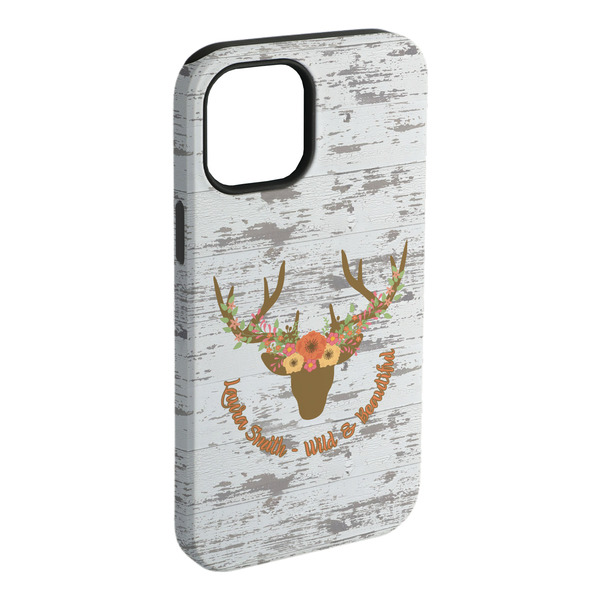 Custom Floral Antler iPhone Case - Rubber Lined - iPhone 15 Plus (Personalized)