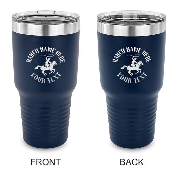 Custom Western Ranch 30 oz Stainless Steel Tumbler - Navy - Double Sided (Personalized)