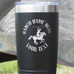 Western Ranch 20 oz Stainless Steel Tumbler - Black - Single Sided (Personalized)