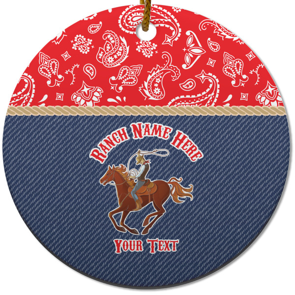 Custom Western Ranch Round Ceramic Ornament w/ Name or Text