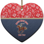 Western Ranch Heart Ceramic Ornament w/ Name or Text