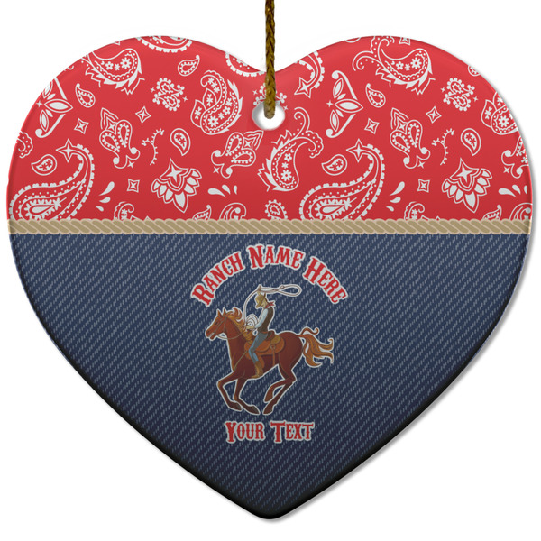 Custom Western Ranch Heart Ceramic Ornament w/ Name or Text