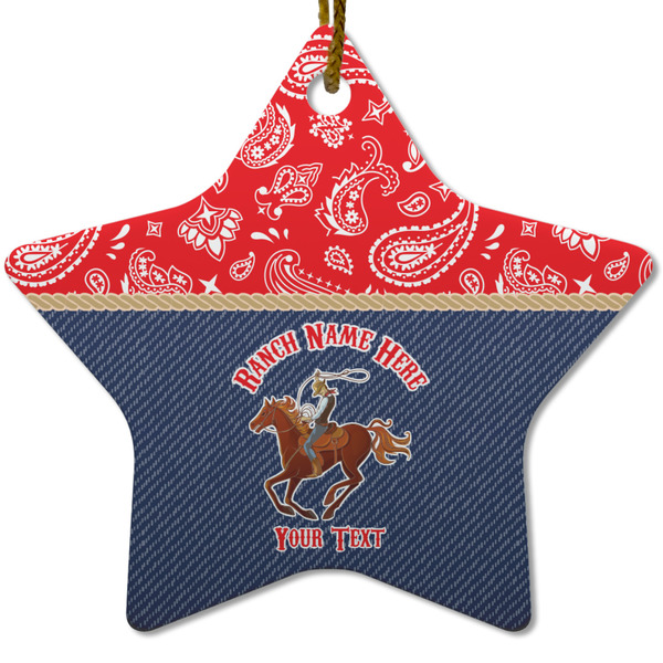 Custom Western Ranch Star Ceramic Ornament w/ Name or Text