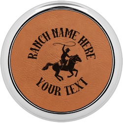Western Ranch Set of 4 Leatherette Round Coasters w/ Silver Edge (Personalized)