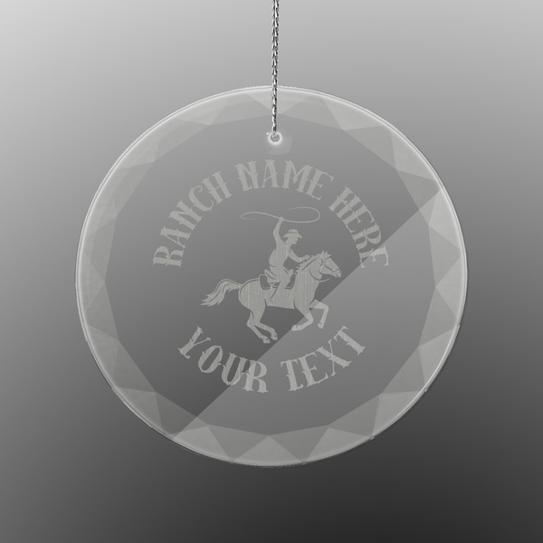 Custom Western Ranch Engraved Glass Ornament - Round (Personalized)