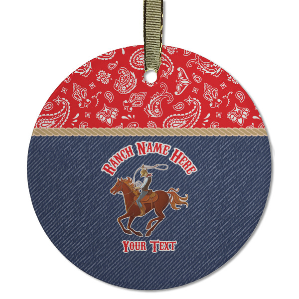 Custom Western Ranch Flat Glass Ornament - Round w/ Name or Text