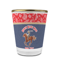 Western Ranch Glass Shot Glass - 1.5 oz - with Gold Rim - Single (Personalized)